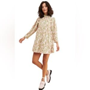 Dazey LA Cake Mock Neck Green Pink Patterned Mini Dress Sz S